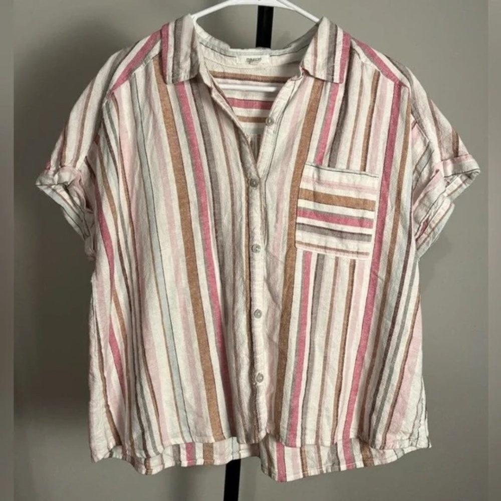 EUC Maurices Multicolor Striped Short Sleeve Button Down Shirt Large